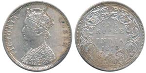 Victoria Queen, Silver Rupee, 1875, Bombay Mint, C1 / II / dot. Rare, Very Fine.