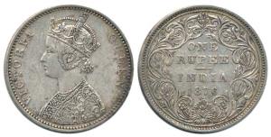 Victoria Queen, Silver Rupee, 1876, Bombay Mint, A / II / dot without Crescent and 'V'. Ra