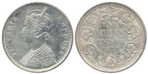 Victoria Queen, Silver Rupee, 1877, Bombay Mint, A3 / II / dot, Variant of rev. II flower.