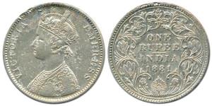 Victoria Empress, Silver Rupee, 1881, Bombay Mint, A3 / IV / dot. Rare, About Very Fine.