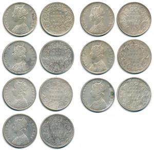 Victoria Empress, Silver Rupee (7), 1882, Calcutta Mint, A1 / I / 'C' incuse, 1883, Bombay