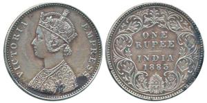 Victoria Empress, Silver Rupee, 1883, Bombay Mint, A3 / I / 'B' raised and dot. Rare, Very