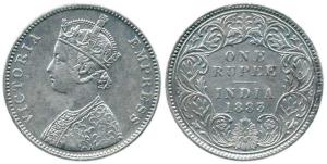 Victoria Empress, Silver Rupee, 1883, Bombay Mint, A3 / I / 'B' raised and dot. Rare, Very
