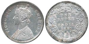 Victoria Empress, Silver Rupee, 1883, Bombay Mint, A3 / I / dot. About Extremely Fine, Sca