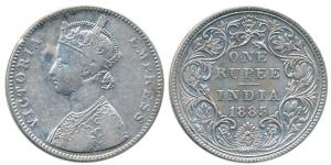 Victoria Empress, Silver Rupee, 1885, Bombay Mint, A3 / II / 'B' raised Top and Bottom. Ve