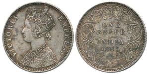 Victoria Empress, Silver Rupee, 1885, Bombay Mint, C2 / I / 'B' raised. Rare, Unlisted, Ve