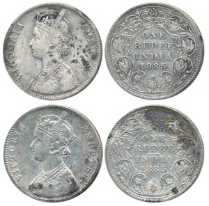 Victoria Empress, Silver Rupee (2), 1885, Bombay Mint, A3 / IV / 'B' incuse. Rare, Unliste