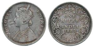 Victoria Empress, Silver Rupee, 1885, Bombay Mint, C2 / I / 'B' incuse. About Very Fine, S
