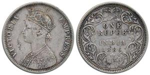 Victoria Empress, Silver Rupee, 1886, Calcutta Mint, A4 / I / 'C' incuse. About Very Fine,