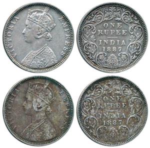 Victoria Empress, Silver Rupee (2), 1887, Bombay Mint, C2 / I / 'B' raised. Fine+ To Very 