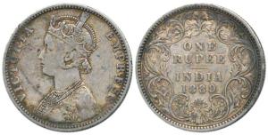 Victoria Empress, Silver Rupee, 1889, Bombay Mint, C2 / I / 'B' raised. Fine+, Scarce.