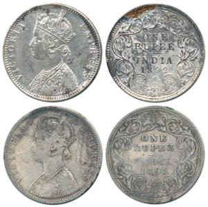 Victoria Empress, Silver Rupee (2), 1892, Bombay Mint, C2 / I / 'B' raised, big 'B'. Fine+