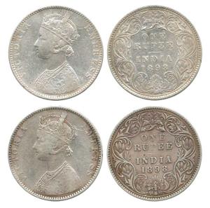 Victoria Empress, Silver Rupee (2), 1898, Bombay Mint, C2 / I / 'B' incuse. About Very Fin