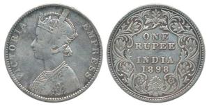 Victoria Empress, Silver Rupee, 1898, Bombay Mint, C2 / I / 'B' incuse. Fine+, Scarce.