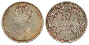 V48-5 Victoria Queen, Silver Rupee, 1900, Bombay Mint, C2 / I / 'B' incuse. Unlisted, Rare
