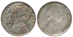 Victoria Empress, Silver Rupee, obv. Lakhi (Brokage), complete impression on other side. R
