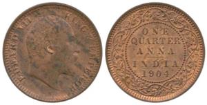Edward VII, Copper, ¼ Anna, 1904, Calcutta Mint. About Uncirculated.