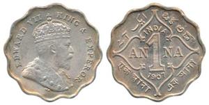 Edward VII, Cupro-Nickel, 1 Anna, 1907, Bombay Mint, About Uncirculated, Rare.
