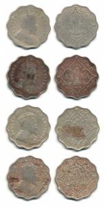 Edward VII, Cupro-Nickel, 1 Anna (4), Bombay Mint, 1907, 1908, 1909 and 1910. Good Fine to
