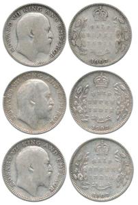 Edward VII, Silver ½ Rupee (3), 1907, Bombay Mint, 'B' incuse + dot. About Fine to Fine+, 