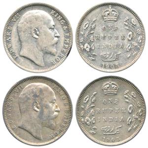 Edward VII, Silver Rupee (2), 1903, Bombay Mint, 'B' raised. Very Fine+, Scarce. (2)
