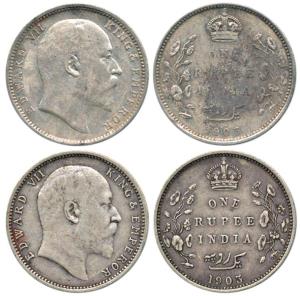 Edward VII, Silver Rupee (2), 1903, Bombay Mint, 'B' raised, About Very Fine, Scarce. (2)