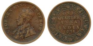 George V, Copper ¼ Anna, 1911, Error, obv. double lettering around the legend, rev. double