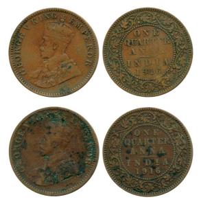 George V, Copper ¼ Anna (2), 1916, Calcutta Mint. About Very Fine, Scarce. (2)
