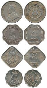 George V, Cupro-Nickel (4), 1 Anna, 2 Annas, 4 Annas and 8 Annas, 1936, 1936, 1919 and 191
