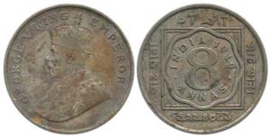 George V, Cupro-Nickel, 8 Annas, 1919, Calcutta Mint. About Very Fine, Scarce.