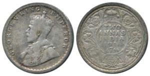 George V, Silver 2 Annas, 1911, Calcutta Mint, Very Rare, Fine+.