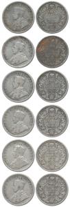 George V, Silver ½ Rupee (6), 1916, Calcutta Mint, No mm. Fine to Fine+. (6)