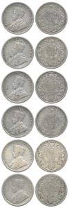 George V, Silver ½ Rupee (6), 1916, Bombay Mint, with dot. About Fine to Fine+. (6)