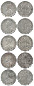 George V, Silver ½ Rupee (5), 1917, Bombay Mint, with dot. About Fine to Fine+. (5)