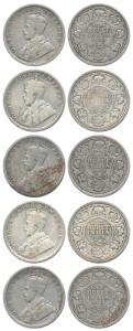 George V, Silver ½ Rupee (5), 1918, Bombay Mint, with dot. Fine to Fine+. (5)