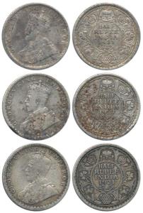 George V, Silver ½ Rupee (4), 1921, Calcutta Mint, No mm. Fine to Very Fine, Scarce. (4)