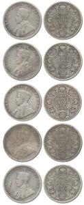 George V, Silver ½ Rupee (5), 1921, Calcutta Mint (2), 1923, Bombay Mint, 1925, Bombay Min