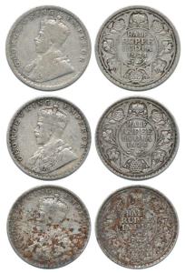 George V, Silver ½ Rupee (3), 1924, Calcutta Mint (2), 1925, Bombay Mint. Fine to About Ve