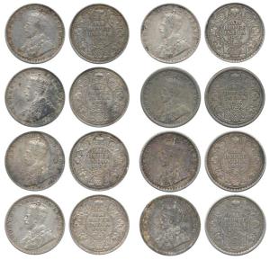 George V, Silver ½ Rupee (8), 1936, Calcutta Mint (5), 1936, Bombay Mint (3). Fine+ to Ver