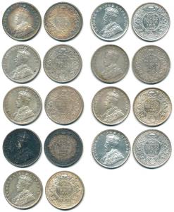 George V, Silver Rupee (9), 1912 to 1920 all Bombay Mint. Very Fine+ to Uncirculated, Scar