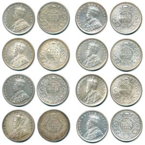 George V, Silver Rupee (8), 1912, 1914 to 1920 all Calcutta Mint. About Very + to Uncircul