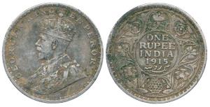 George V, Silver Rupee, 1915, Calcutta Mint, No mm. Scarce date, About Very Fine.