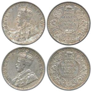 George V, Silver Rupee (2), 1922, Bombay Mint, with dot. Very Fine, Scarce. (2)