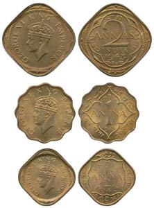 George VI, Cupro-Brass (3), 2 Annas, 1 Anna and ½ Anna, 1942 and 1943. Uncirculated. (3)