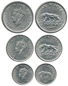 George VI, Nickel (3), Rupee, ½ Rupee and ¼ Rupee, 1947, Bombay Mint, Uncirculated. (3)