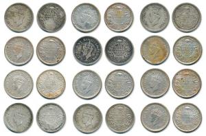 George VI, Half Silver ¼ Rupee (12), 1940, Calcutta Mint, 1943, Calcutta Mint (6), 1943, B