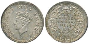 George VI, Half Silver, ¼ Rupee, 1945, Bombay Mint, large '5'. Rare, Very Fine.