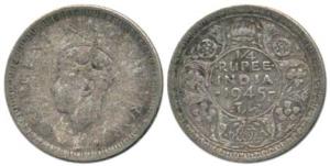 George VI, Half Silver, ¼ Rupee, 1945, Lahore Mint, Large '5'. Very Rare, Good Fine.