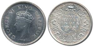 George VI, Silver ½ Rupee, 1938, Bombay Mint, first head. Very Fine+, Scarce.