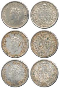 George VI, Silver ½ Rupee (3), 1938, Bombay Mint, with dot, first head. Very Fine+. (3)